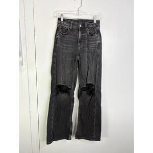 American Eagle Jeans Womens 000 Super High Rise Baggy Wide Leg Ripped Knees